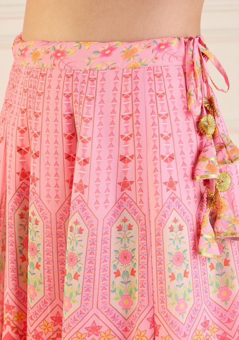 Pink Printed Rib Lehenga Set - Indya