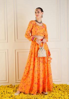 Yellow Printed Rib Lehenga Set