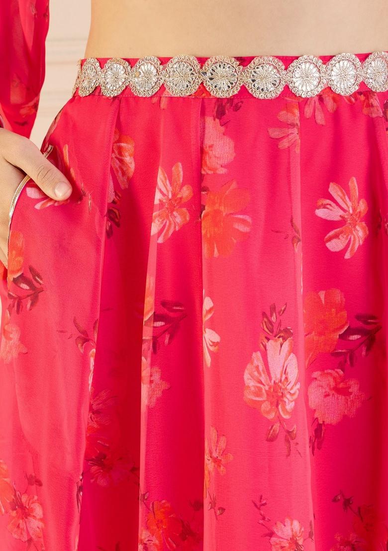 Pink Printed Rib Lehenga Set - Indya