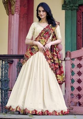 Off White Embroidery Silk Lehenga Set