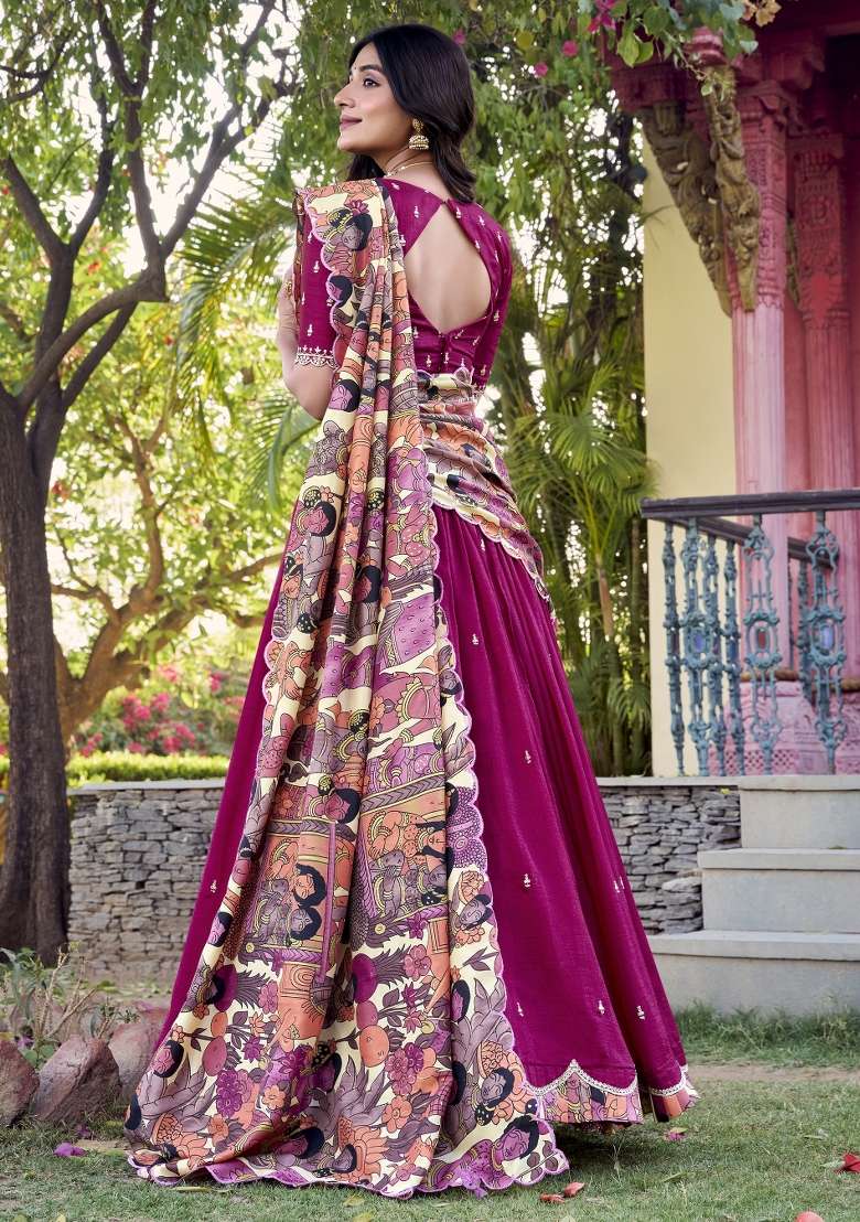 Pink Embroidery Silk Blend Lehenga Set for Diwali and Festive Wear - Indya