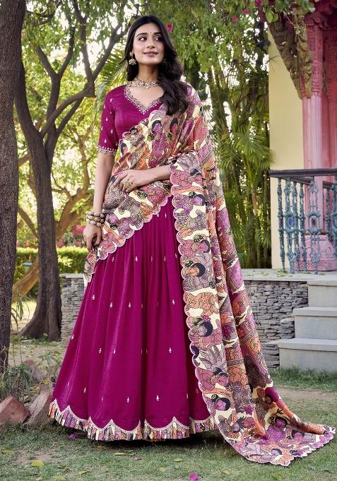 Pink Embroidery Silk Lehenga Set