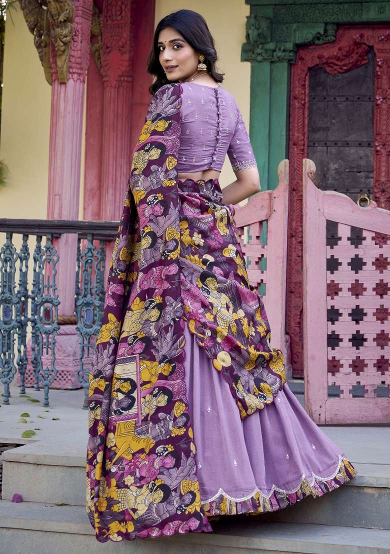 Lavender Embroidery Silk Blend Lehenga Set for Diwali and Festive Wear - Indya