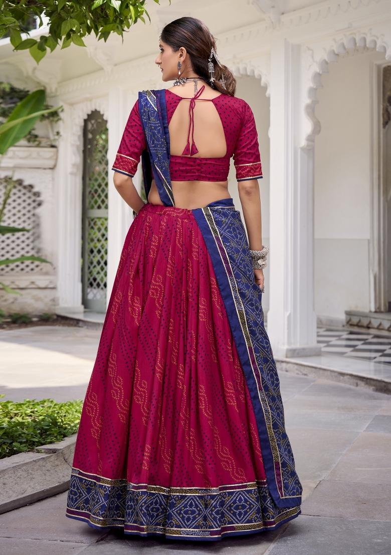 Pink Printed Silk Lehenga Set - Indya