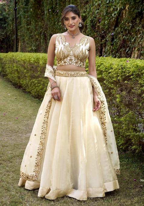 White Solid Silk Lehenga Set