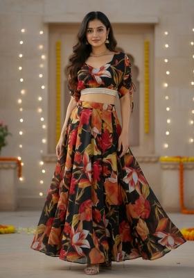 Multicolor Printed Georgette Lehenga Set