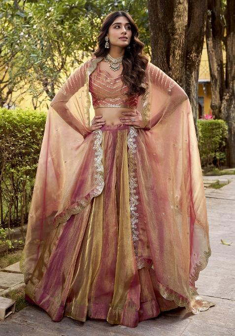 Pink Solid Silk Lehenga Set