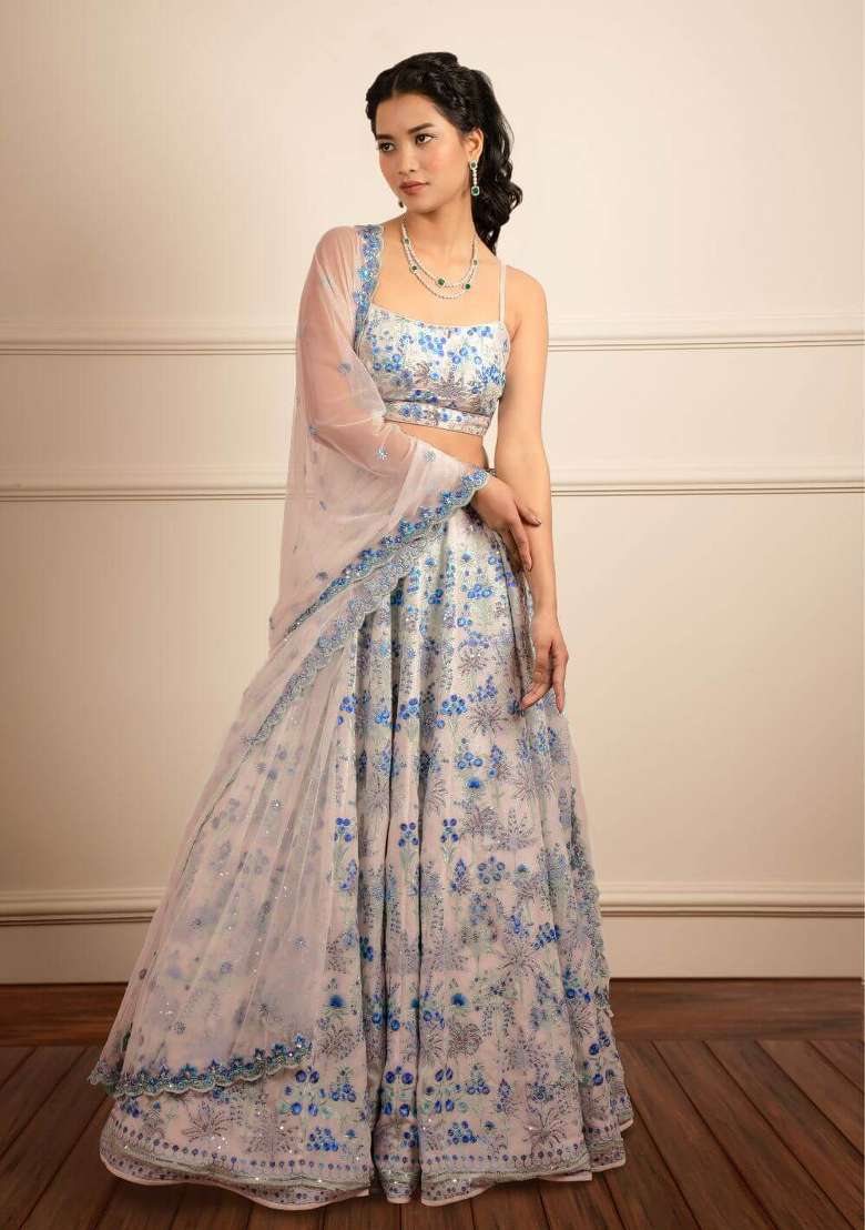 Multicolor Georgette Lehenga Set with Embroidery for Diwali | Wedding & Festive Wear - Indya