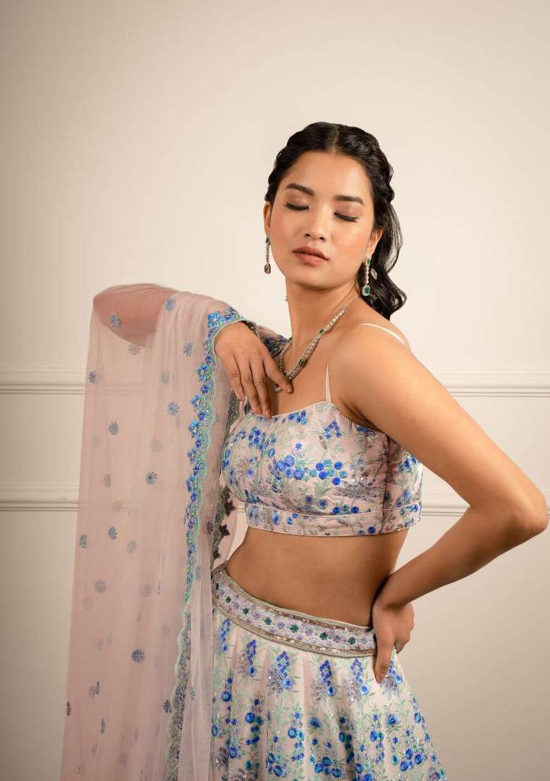 Multicolor Georgette Lehenga Set with Embroidery for Diwali | Wedding & Festive Wear - Indya