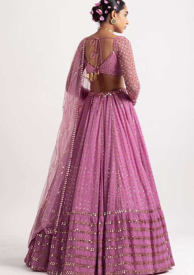Baby Pink Embroidery Georgette Lehenga Set for Diwali and Festive Wear - Indya