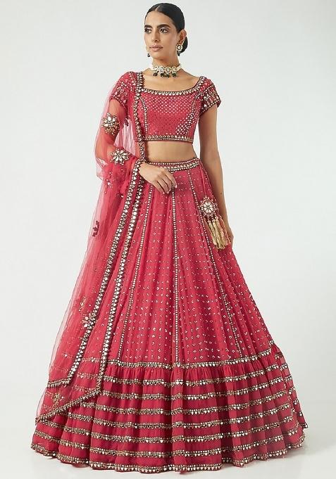Red Embroidery Georgette Lehenga Set