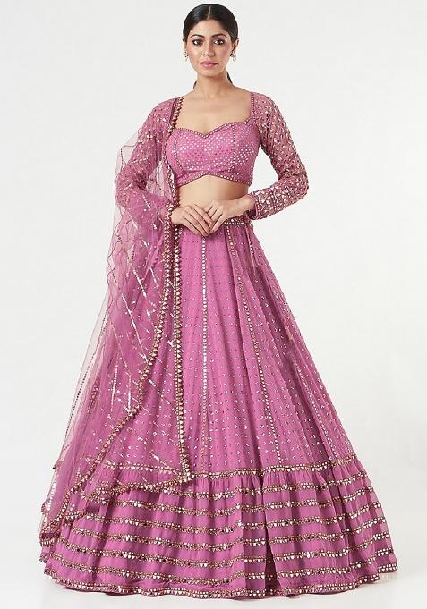 Baby Pink Embroidery Georgette Lehenga Set