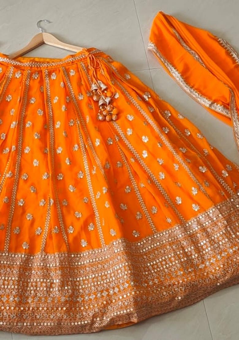 Orange Embroidery Georgette Lehenga Set - Indya