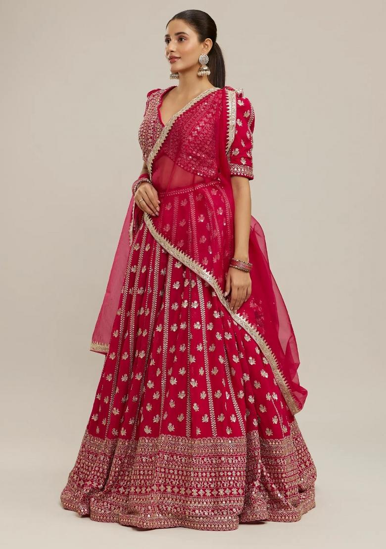 Pink Embroidery Georgette Lehenga Set - Indya