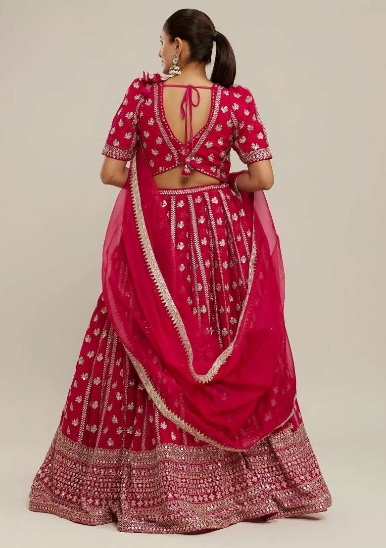 Pink Georgette Lehenga Set with Embroidery for Diwali | Wedding & Festive Wear - Indya