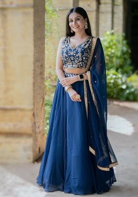 Blue Embroidery Georgette Lehenga Set