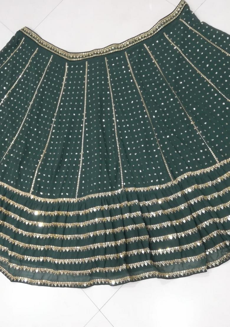 Bottle Green Embroidery Georgette Lehenga Set - Indya