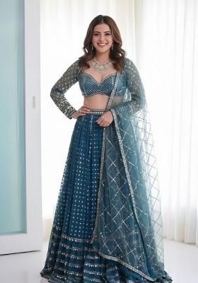 Teal Blue Embroidery Georgette Lehenga Set