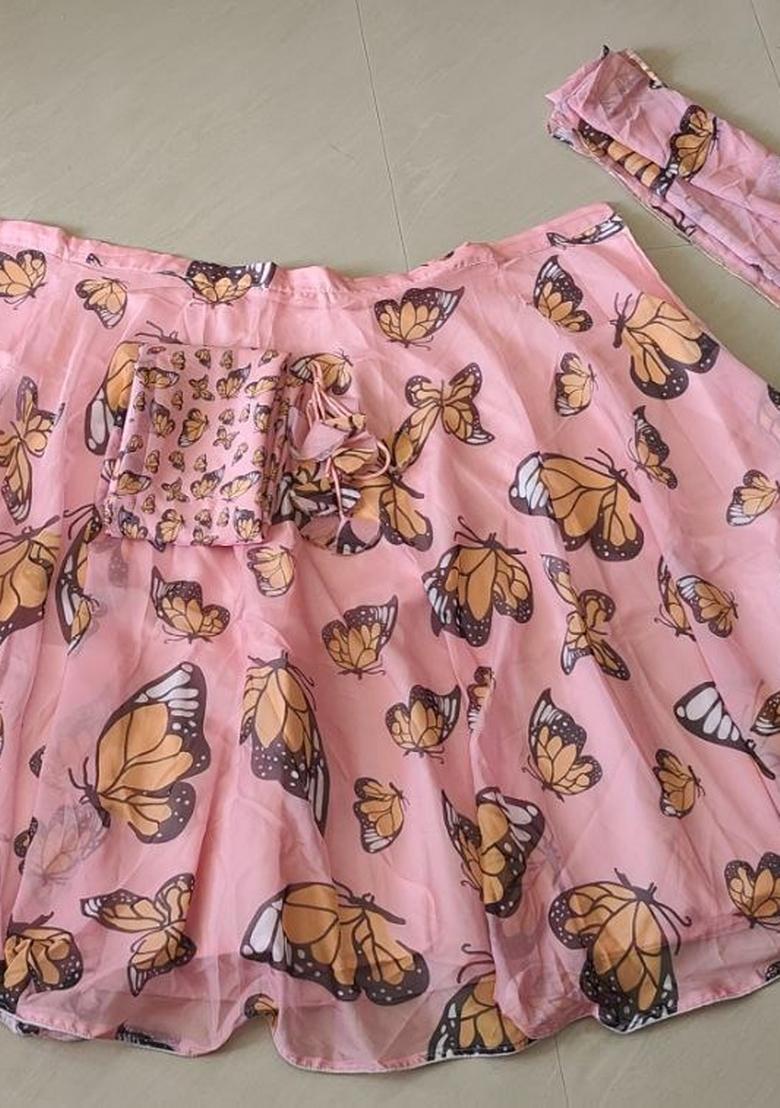 Multicolor Embroidery Organza Lehenga Set - Indya