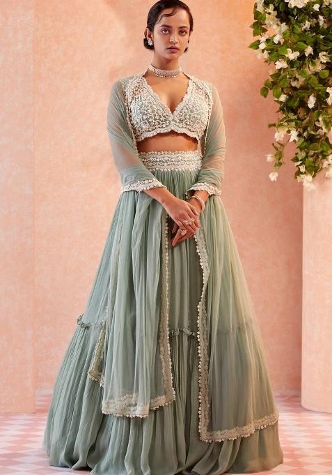 Sea Green Embroidery Georgette Lehenga Set