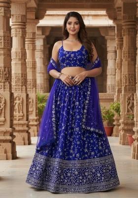 Blue Sequence Embroidery Work Georgette Lehenga Set