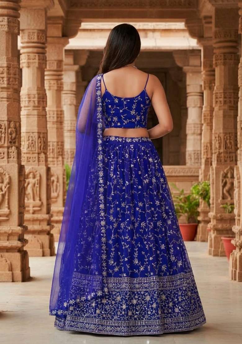 Blue Sequence Work Georgette Lehenga Set with Embroidery for Diwali | Wedding & Festive Wear - Indya
