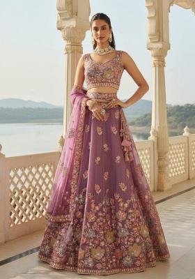 Lilac Sequence Embroidery Work Fendy Silk Lehenga Set