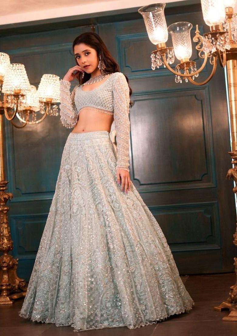 Multicolor Embellished Net Lehenga Set for Diwali | Wedding & Festive Wear - Indya