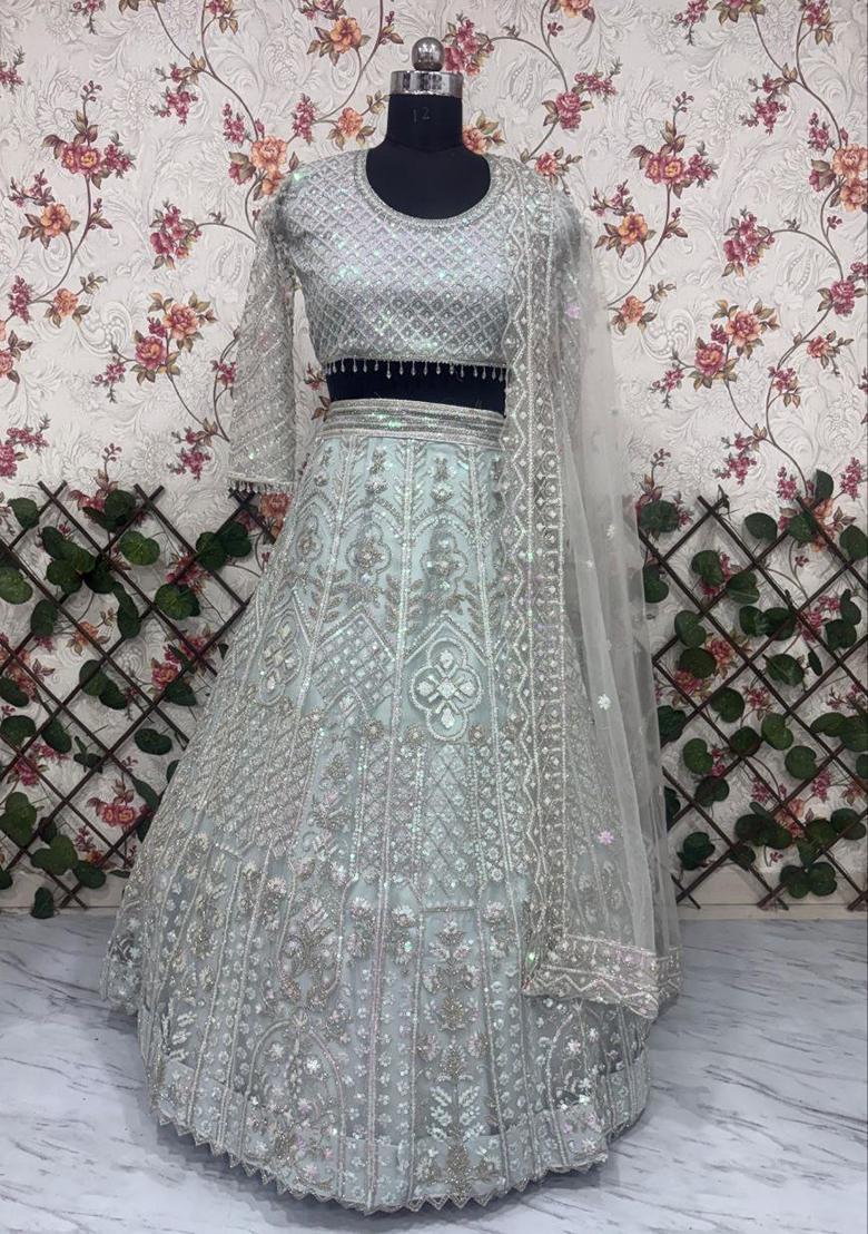 Multicolor Embellished Net Lehenga Set - Indya