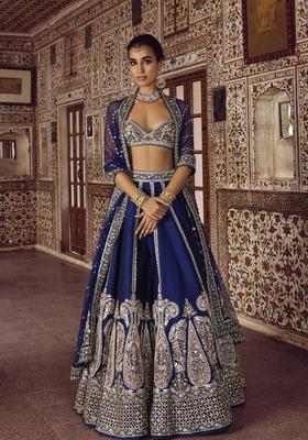 Multicolor Embellished Silk Lehenga Set