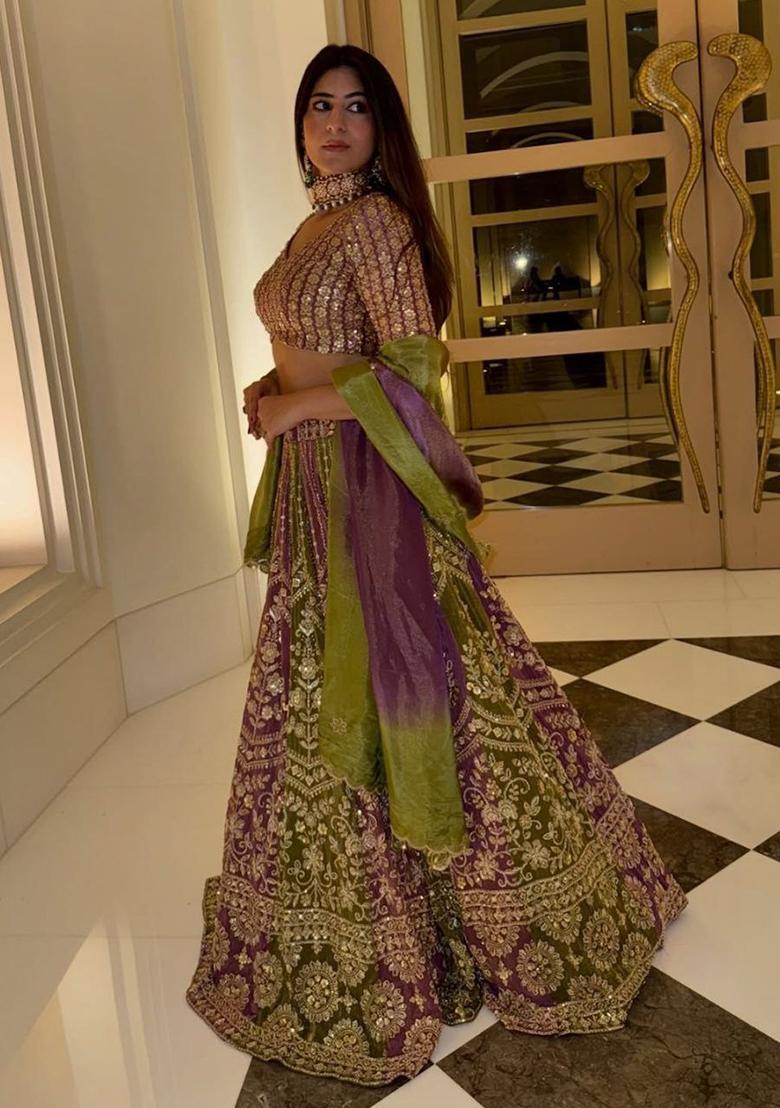 Multicolor Embellished Georgette Lehenga Set - Indya