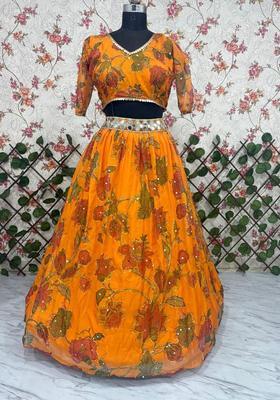 Multicolor Embellished Silk Lehenga Set