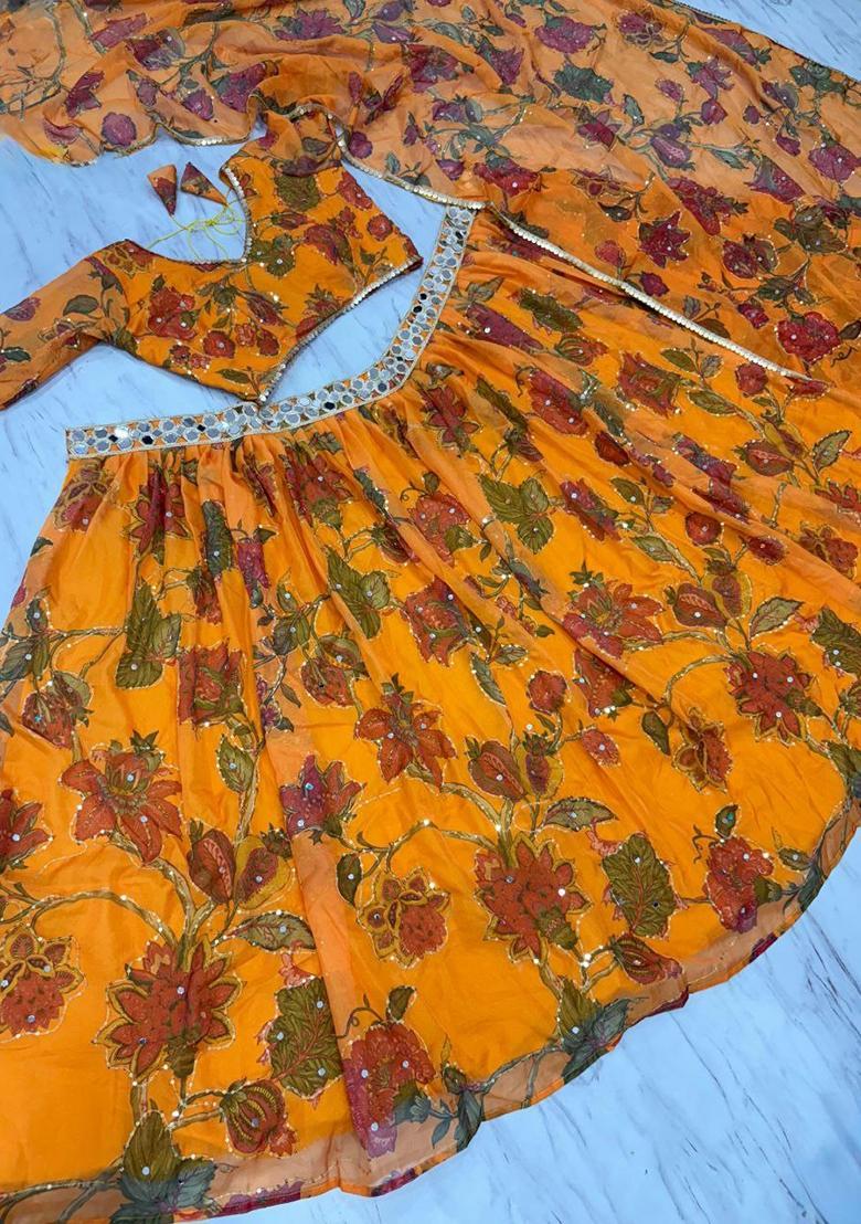 Multicolor Embellished Silk Lehenga Set - Indya
