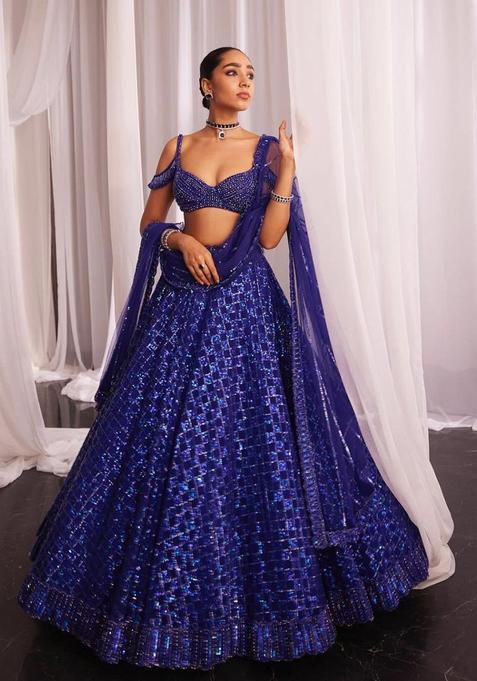 Multicolor Embellished Net Lehenga Set