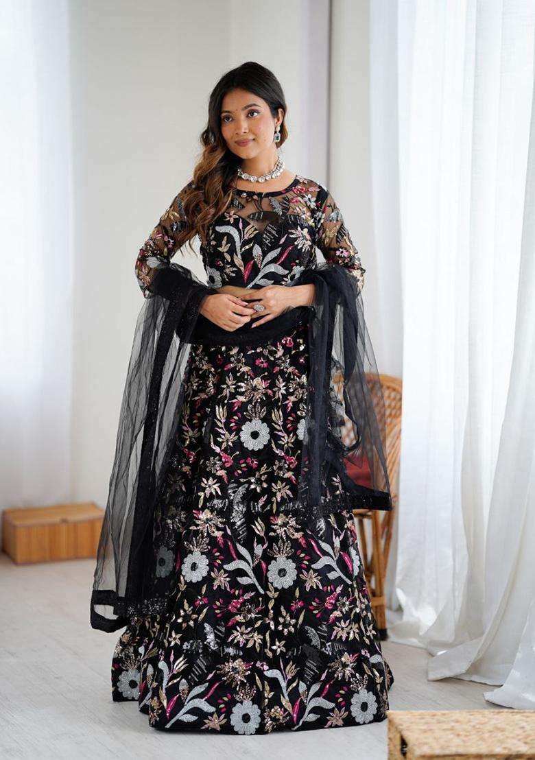Multicolor Embellished Net Lehenga Set for Diwali | Wedding & Festive Wear - Indya