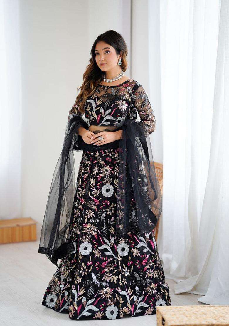 Multicolor Embellished Net Lehenga Set for Diwali | Wedding & Festive Wear - Indya