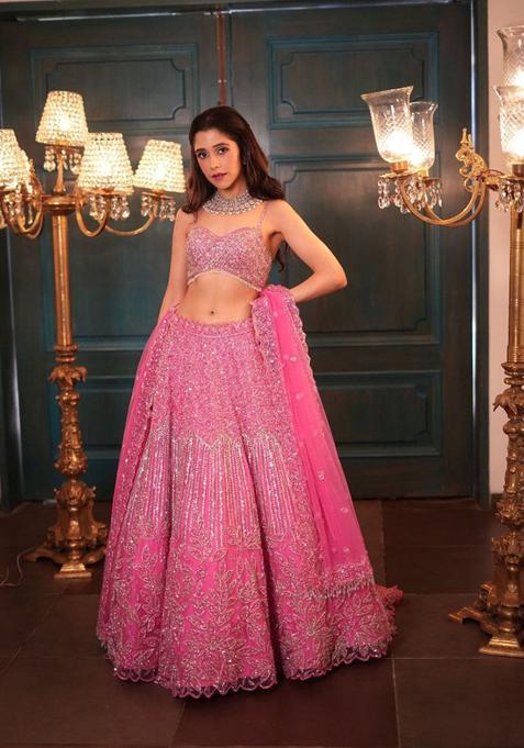 Multicolor Embellished Net Lehenga Set