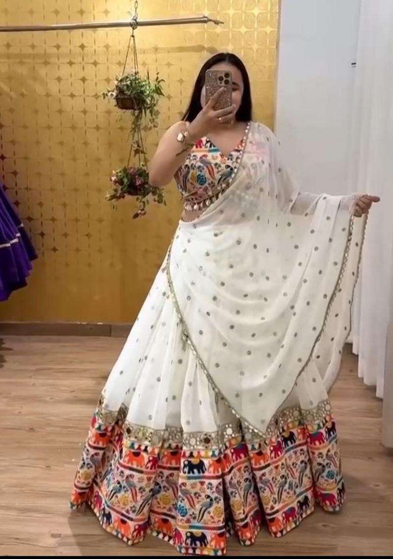 Multicolor Embroidery Georgette Lehenga Set for Diwali and Festive Wear - Indya