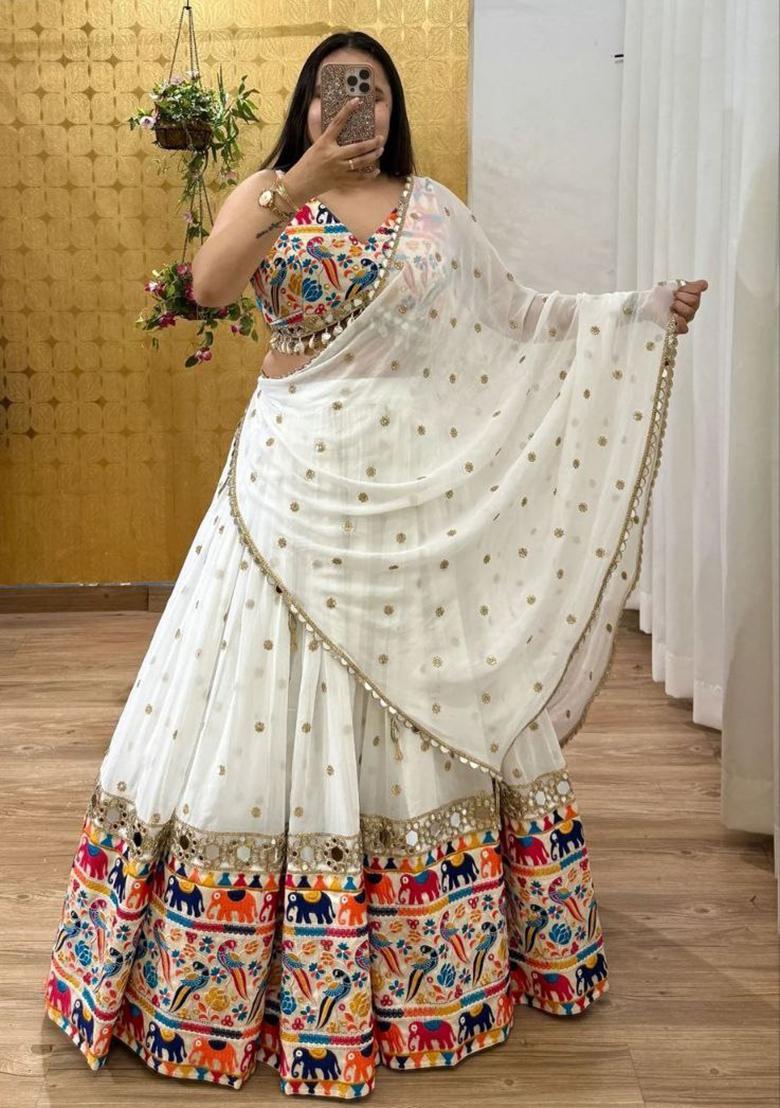 Multicolor Embroidery Georgette Lehenga Set - Indya