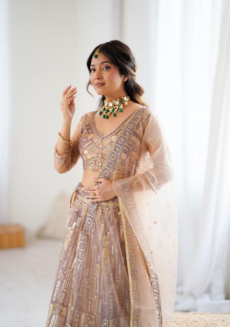 Multicolor Sequins Georgette Lehenga Set - Indya