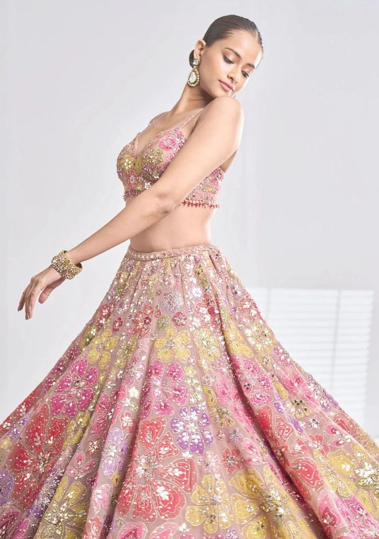 Multicolor Embroidery Georgette Lehenga Set - Indya