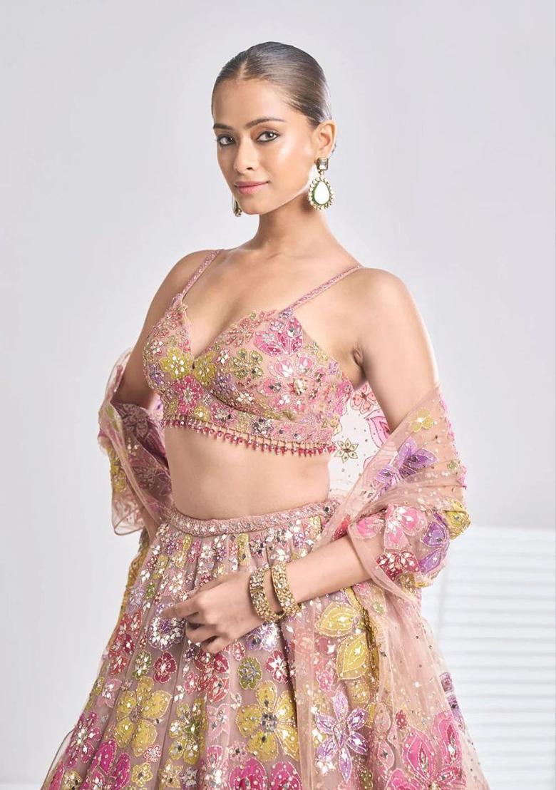 Multicolor Embroidery Georgette Lehenga Set - Indya