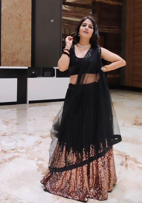 Multicolor Sequins Georgette Lehenga Set