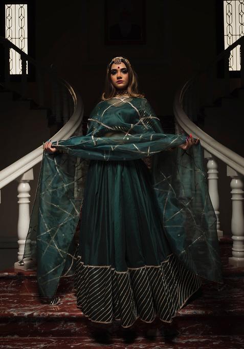 Multicolor Gotta Patti Work Silk Lehenga Set