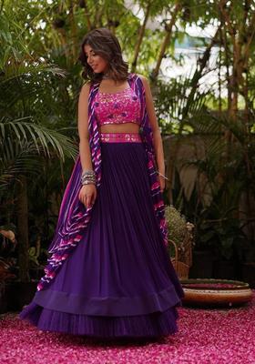 Multicolor Embellished Georgette Lehenga Set
