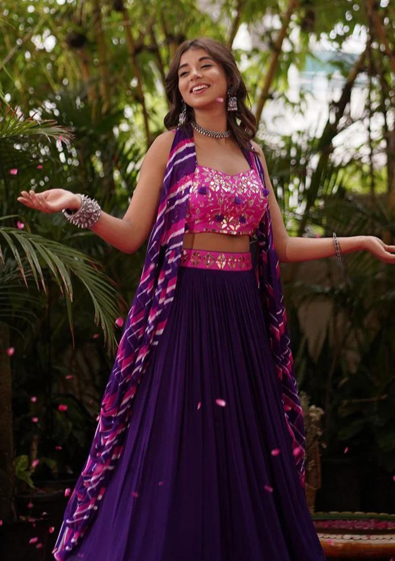 Multicolor Embellished Georgette Lehenga Set - Indya