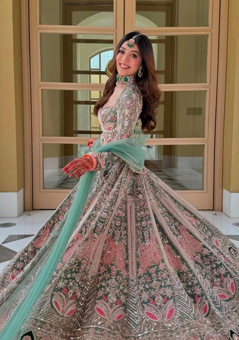 Multicolor Embroidery Silk Lehenga Set - Indya