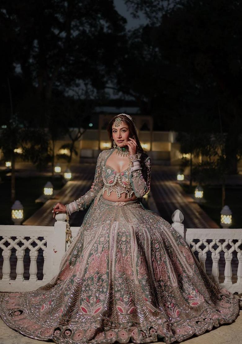 Multicolor Embroidery Silk Lehenga Set - Indya