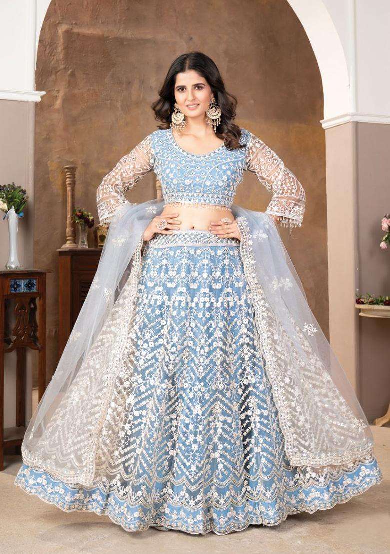 Multicolor Net Lehenga Set with Sequins for Diwali | Wedding & Festive Wear - Indya