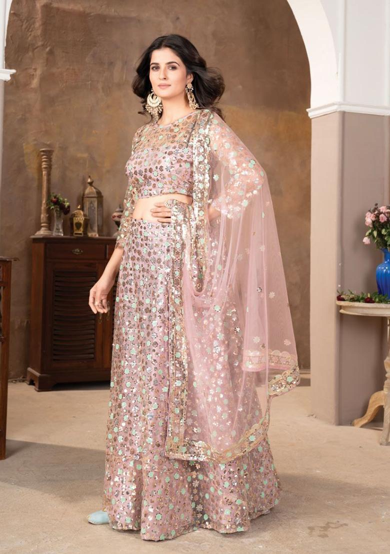 Multicolor Sequins Net Lehenga Set - Indya